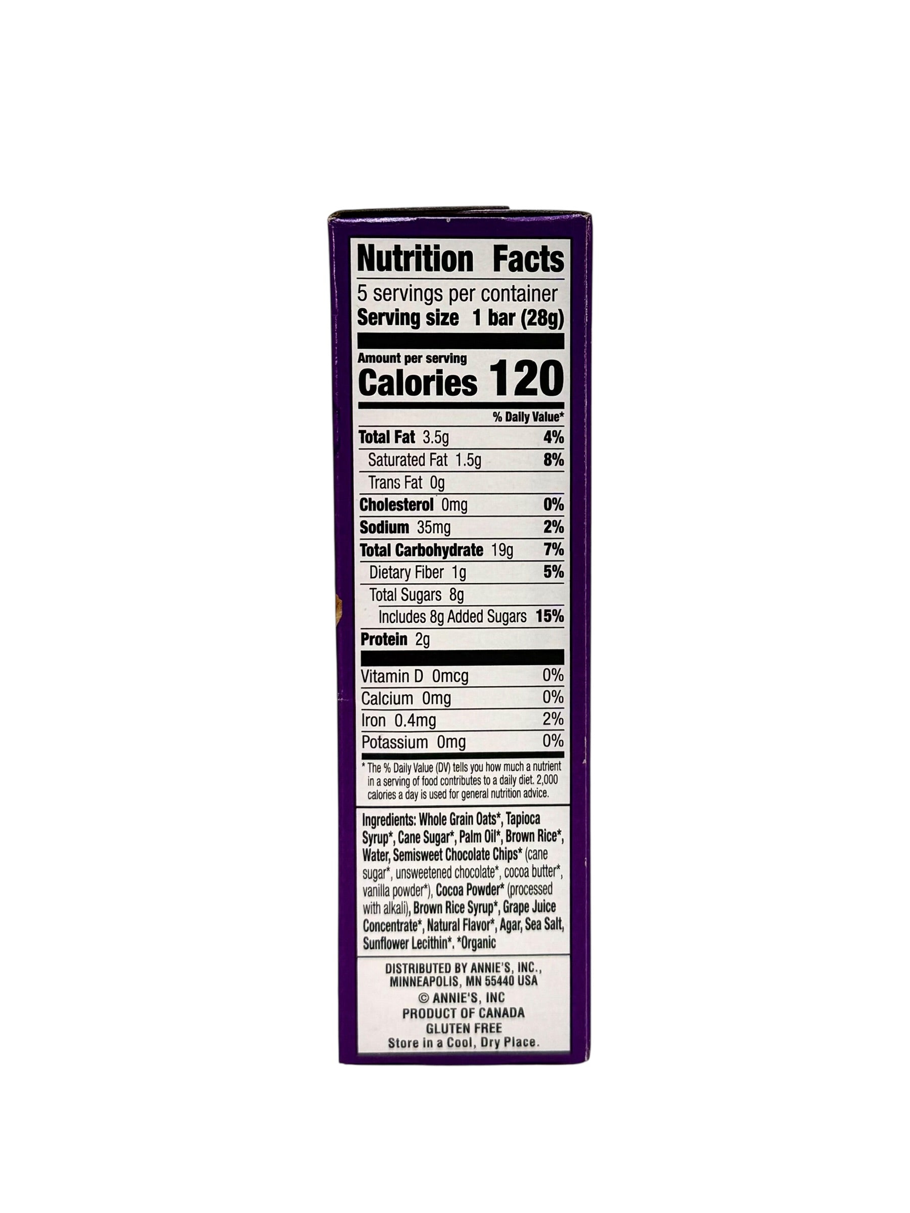 Annie's Gluten Free Chewy Granola Bars, Double Chocolate Chip - Pack of 5 Bars, Case of 12 Packs