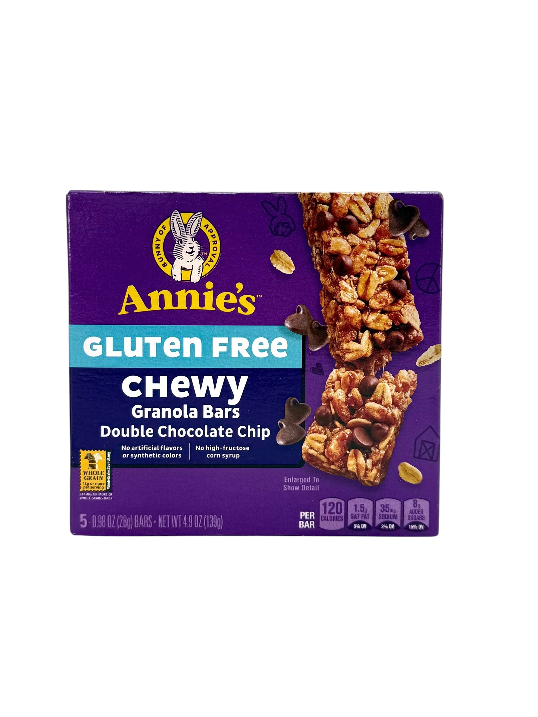 Annie's Gluten Free Chewy Granola Bars, Double Chocolate Chip - Pack of 5 Bars, Case of 12 Packs