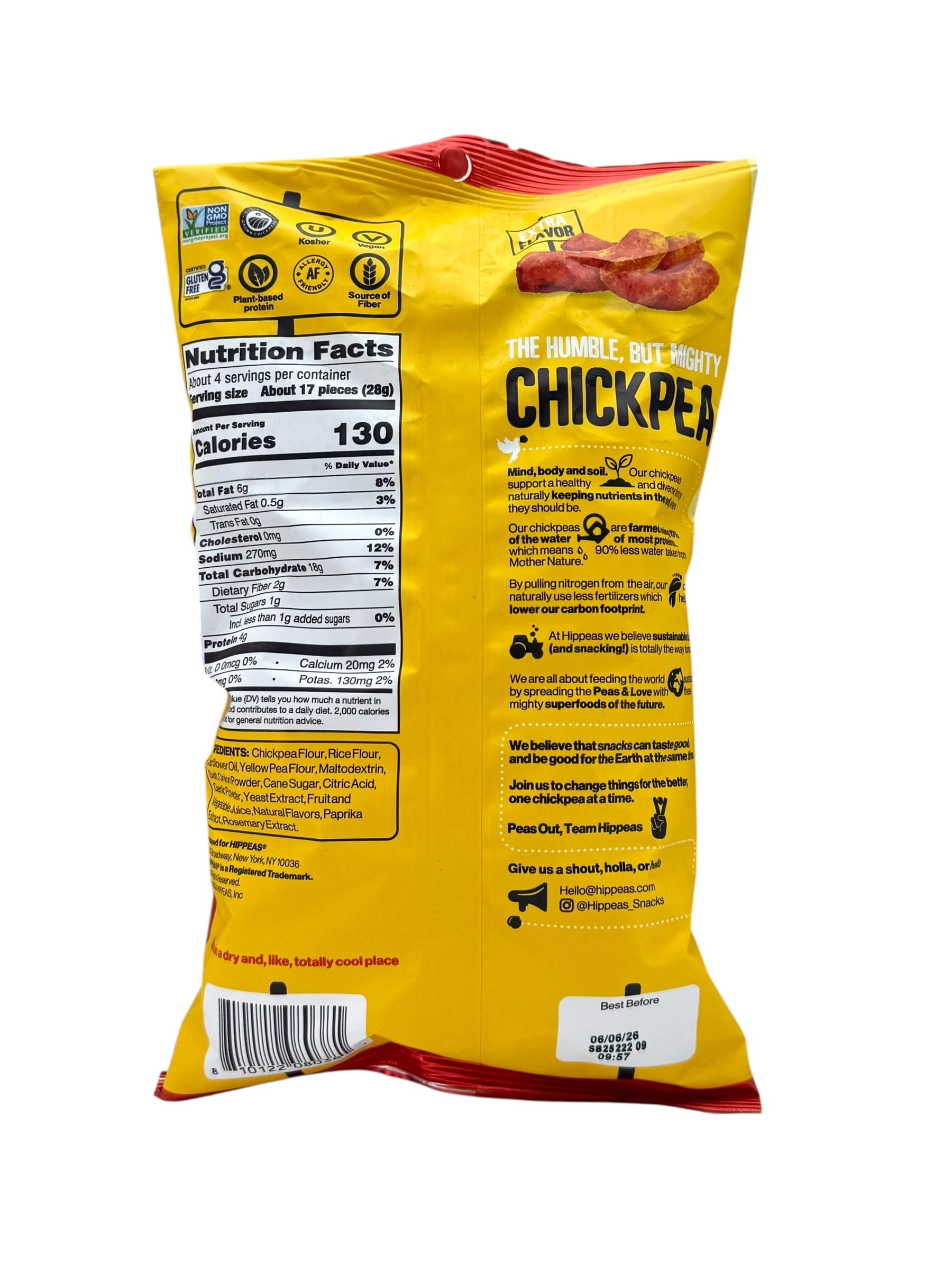 Hippeas Chickpea Puffs, Blazin' Hot - 3.75 oz. Bag, Case of 12 Bags