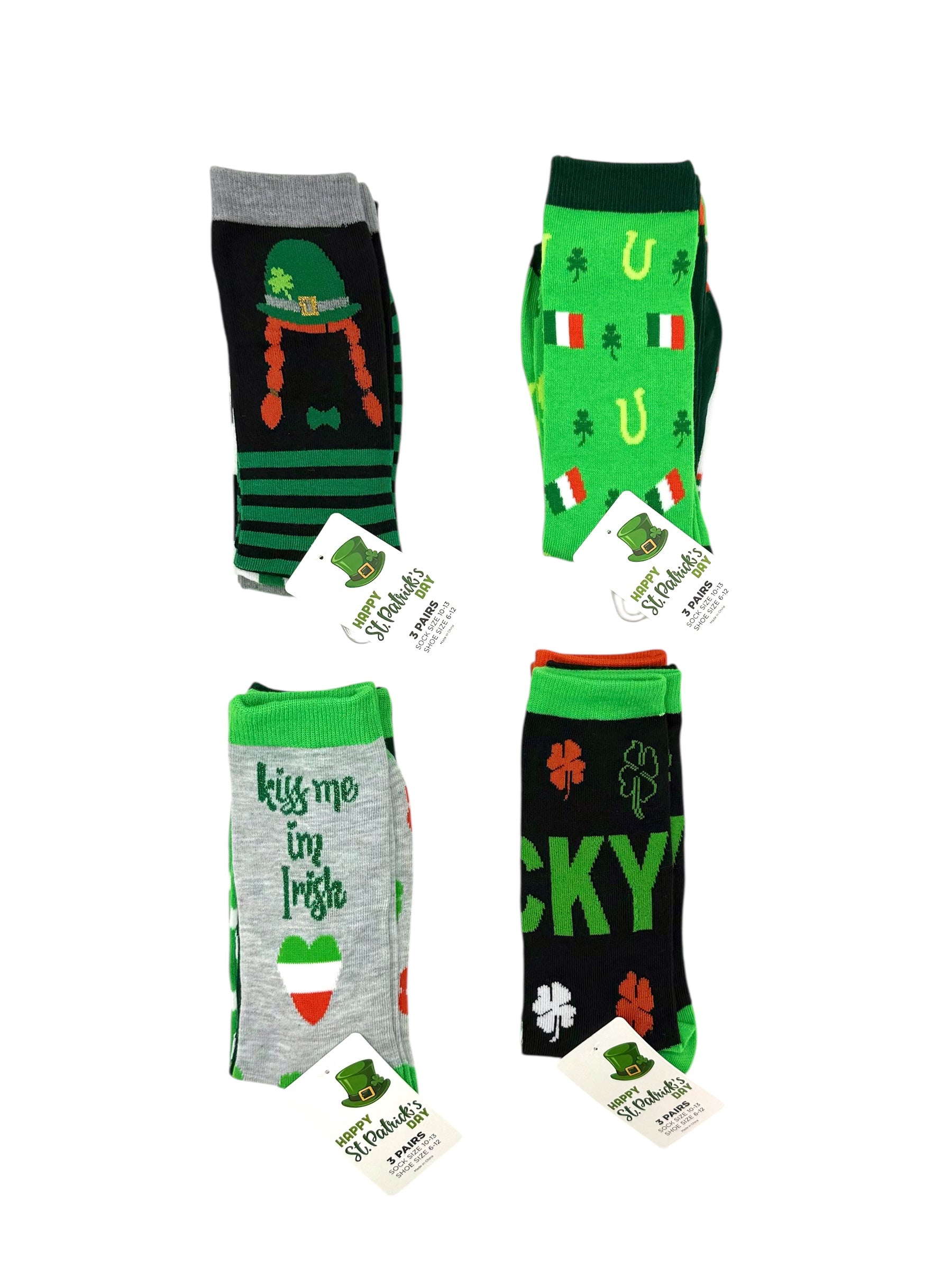 St. Patrick's Day Socks, Pack of 3 Pair - Assorted Designs
