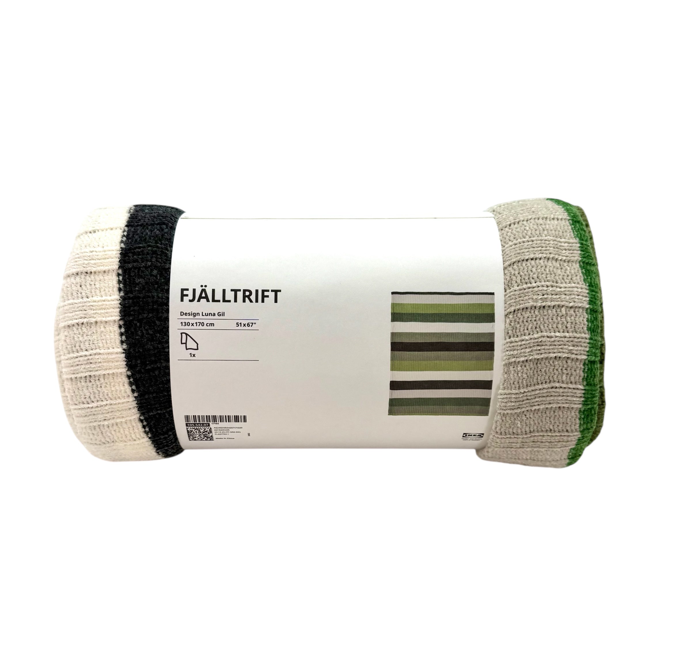 Throw Blanket, Green & Gray Striped  - IKEA Fjälltrift