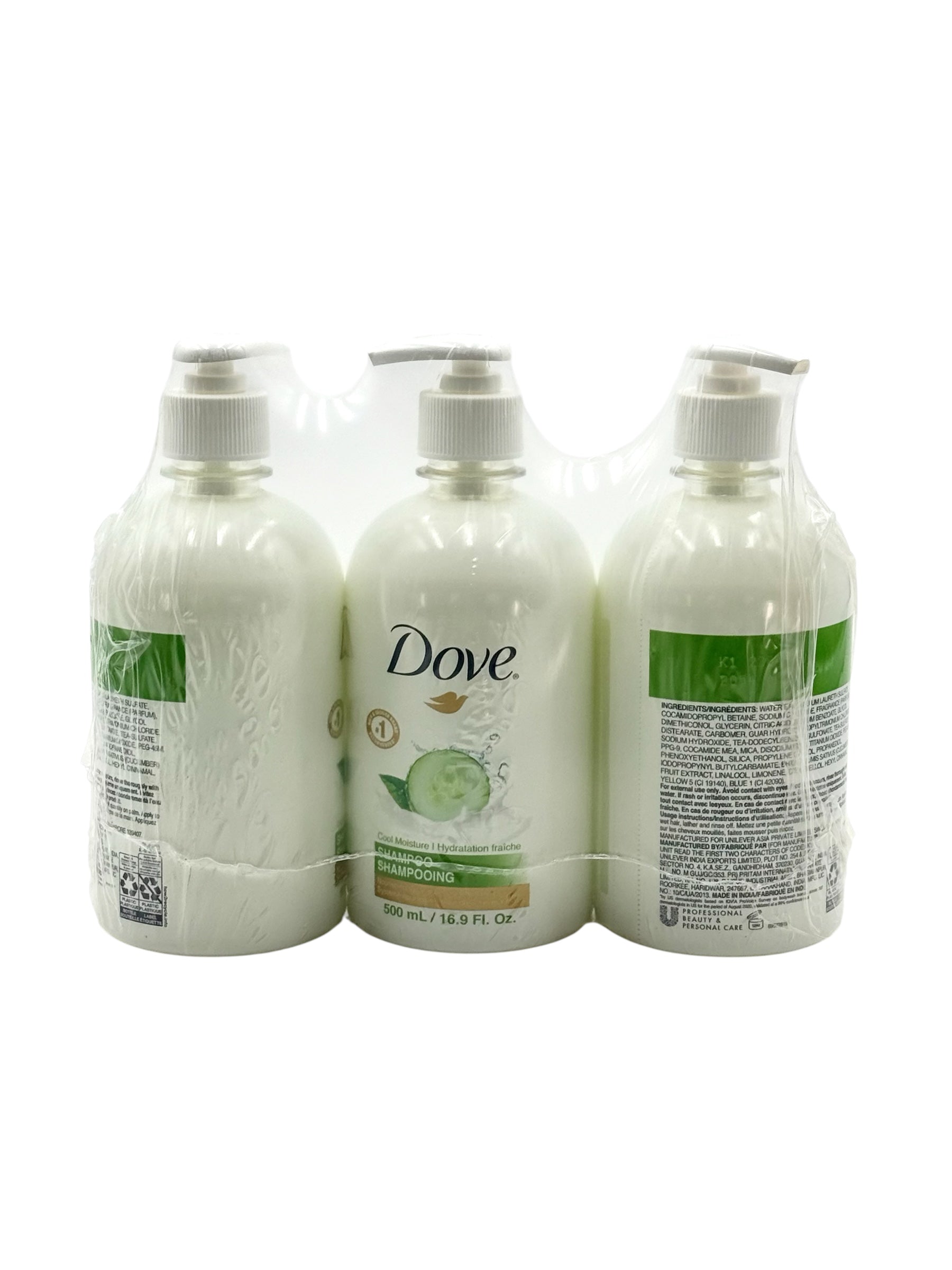 Dove Cool Moisture Shampoo, 16.9 oz. Pump Bottle - Pack of 3 Bottles
