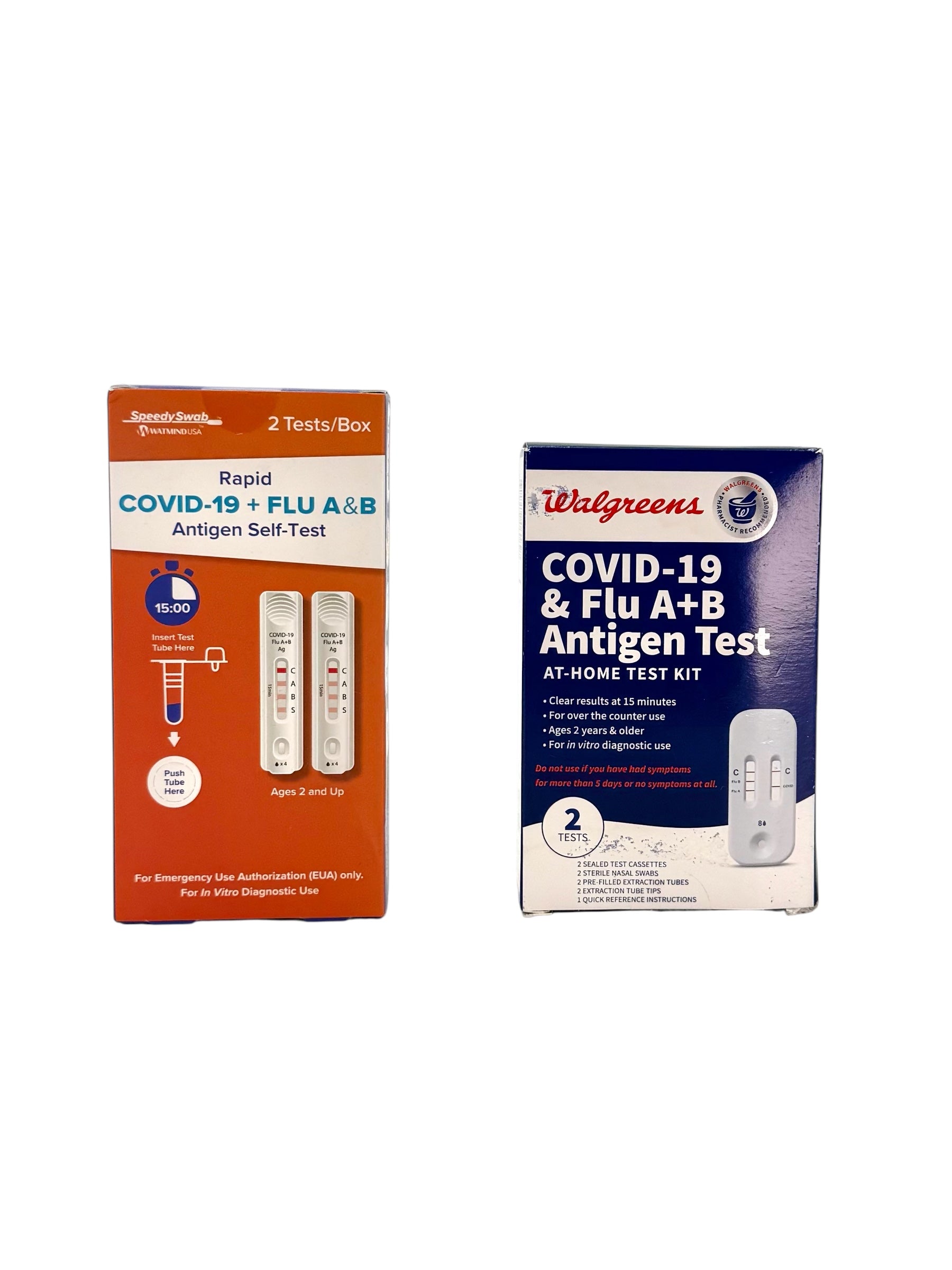 COVID-19 & Flu A+B At-Home Test Kit, Pack of 2 Tests - Assorted Brands