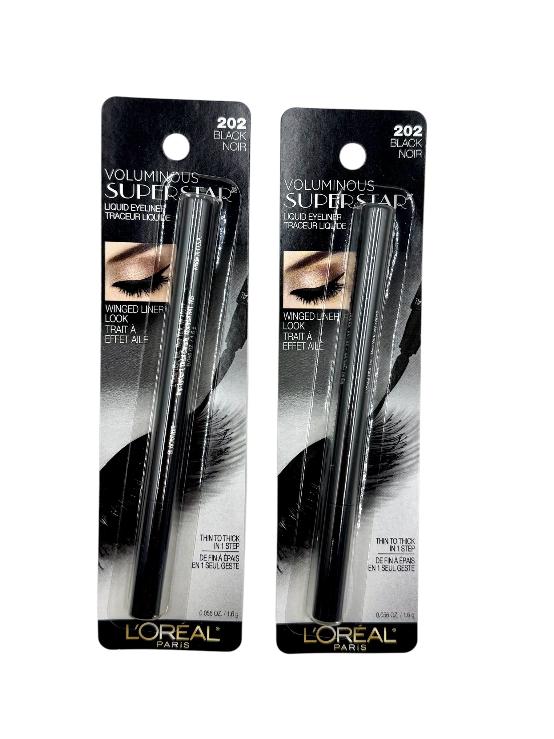 L'Oreal Paris Voluminous Supertar Liquid Eyeliner, Black Noir - Pack of 2