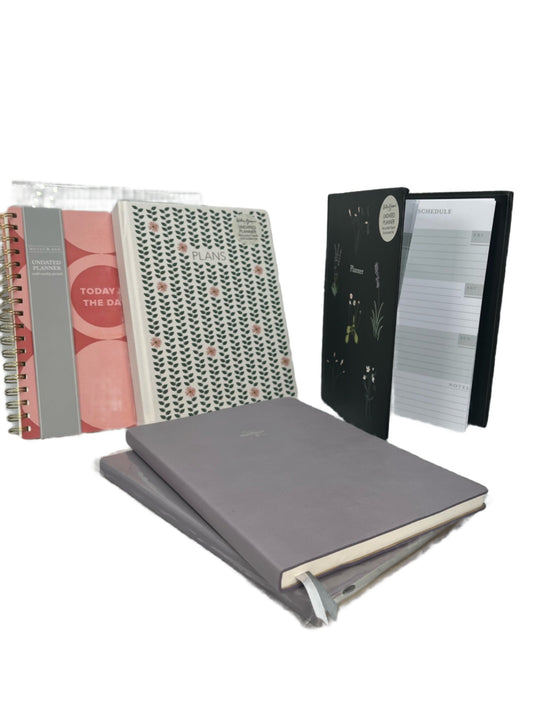Undated, perpetual planner. Assorted colors and styles.