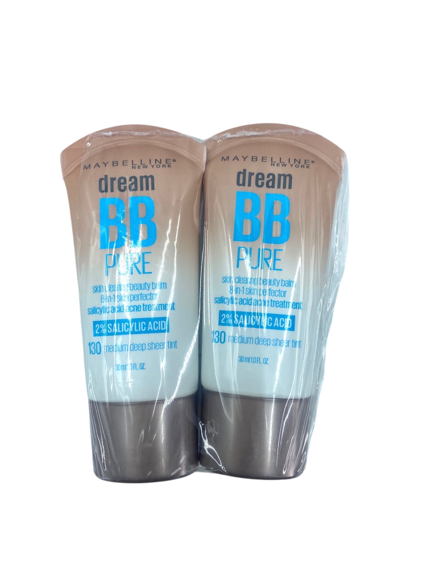 Maybelline Dream BB Pure Skin Cleaning Beauty Blam - 130 Medium Deep Sheer Tint - 30 mL tube - Pack of 2 tubes.