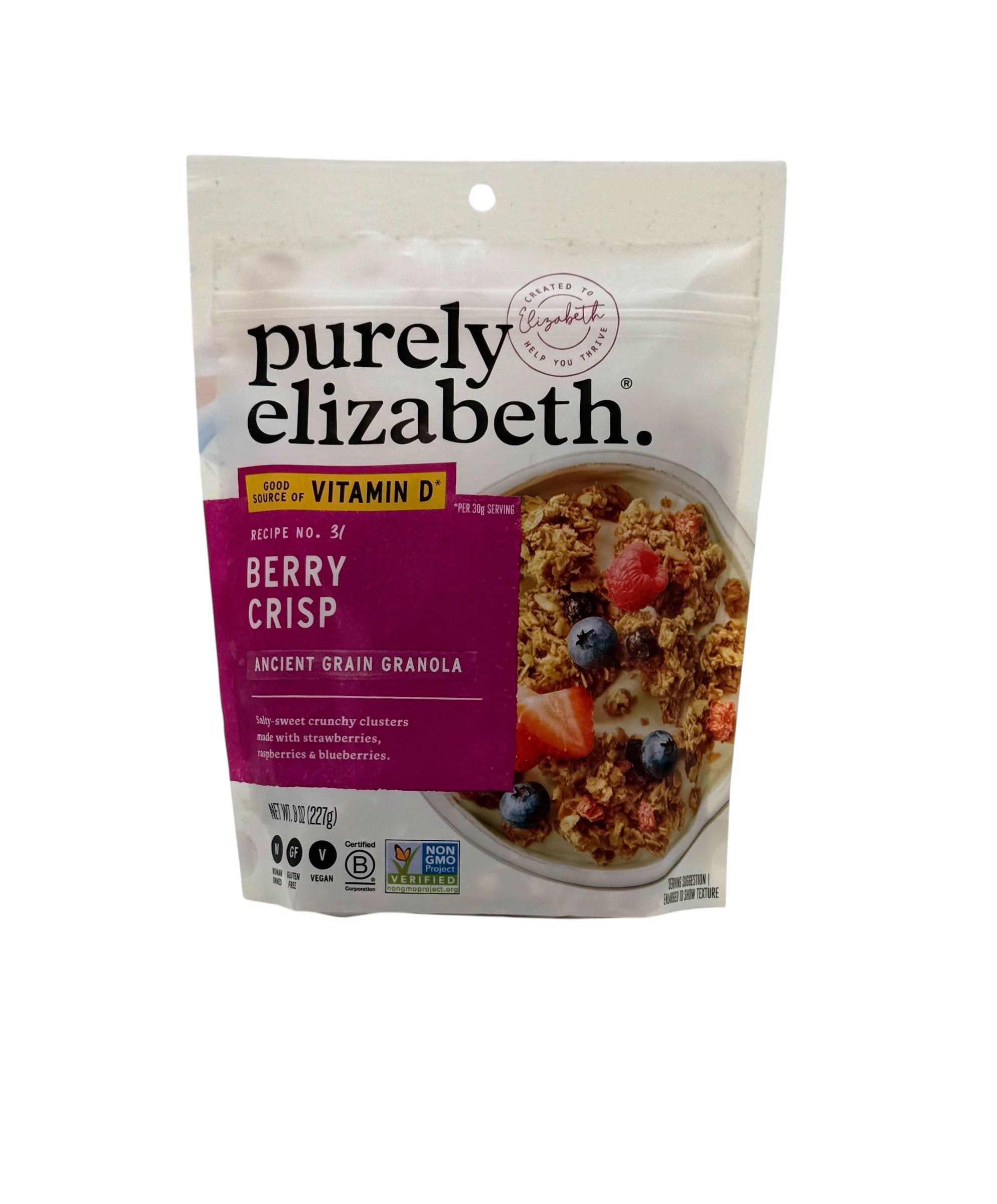 Berry Crisp Ancient Grain Granola, Purely Elizabeth - 8 Oz Bag. Case of 6 Bags