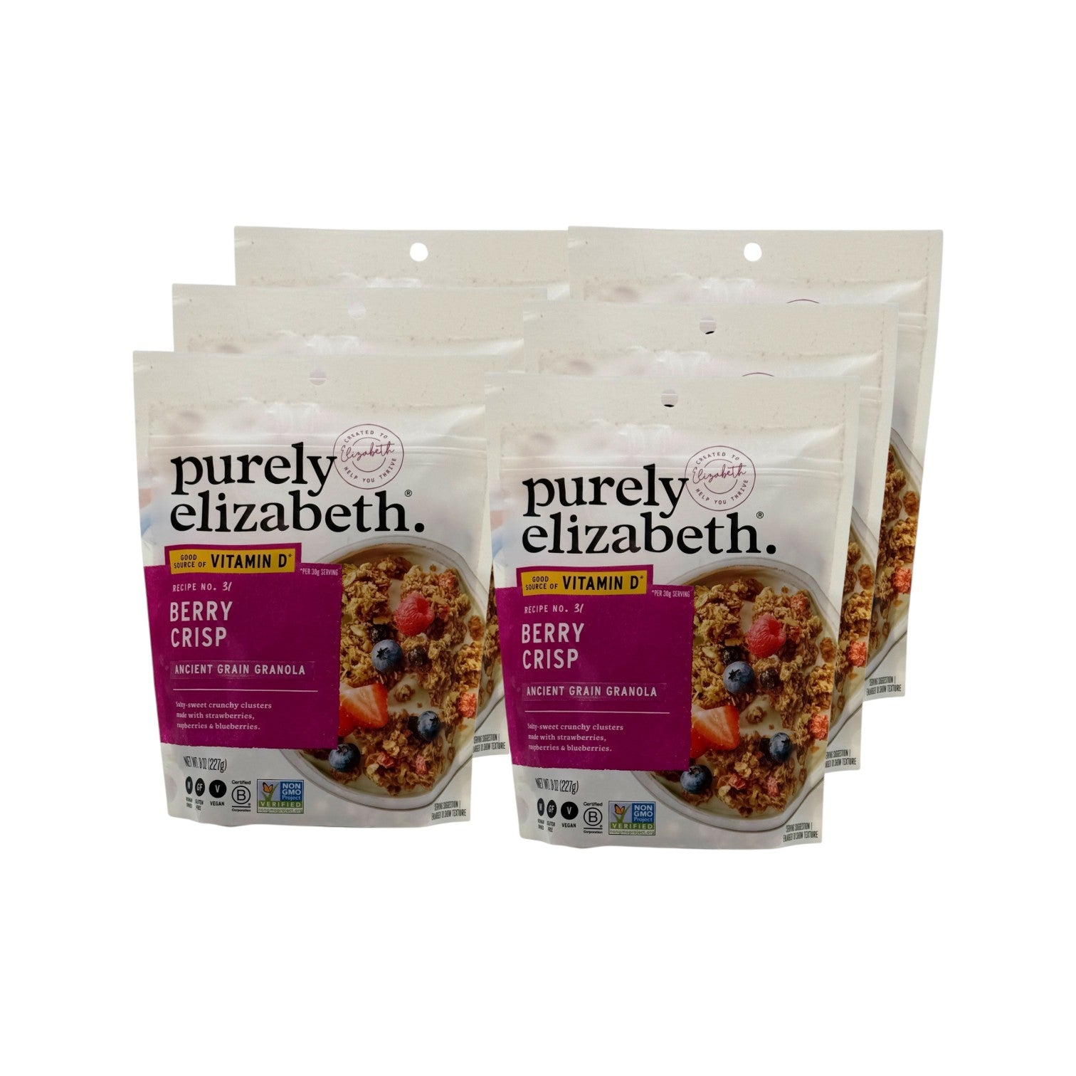 Berry Crisp Ancient Grain Granola, Purely Elizabeth - 8 Oz Bag. Case of 6 Bags