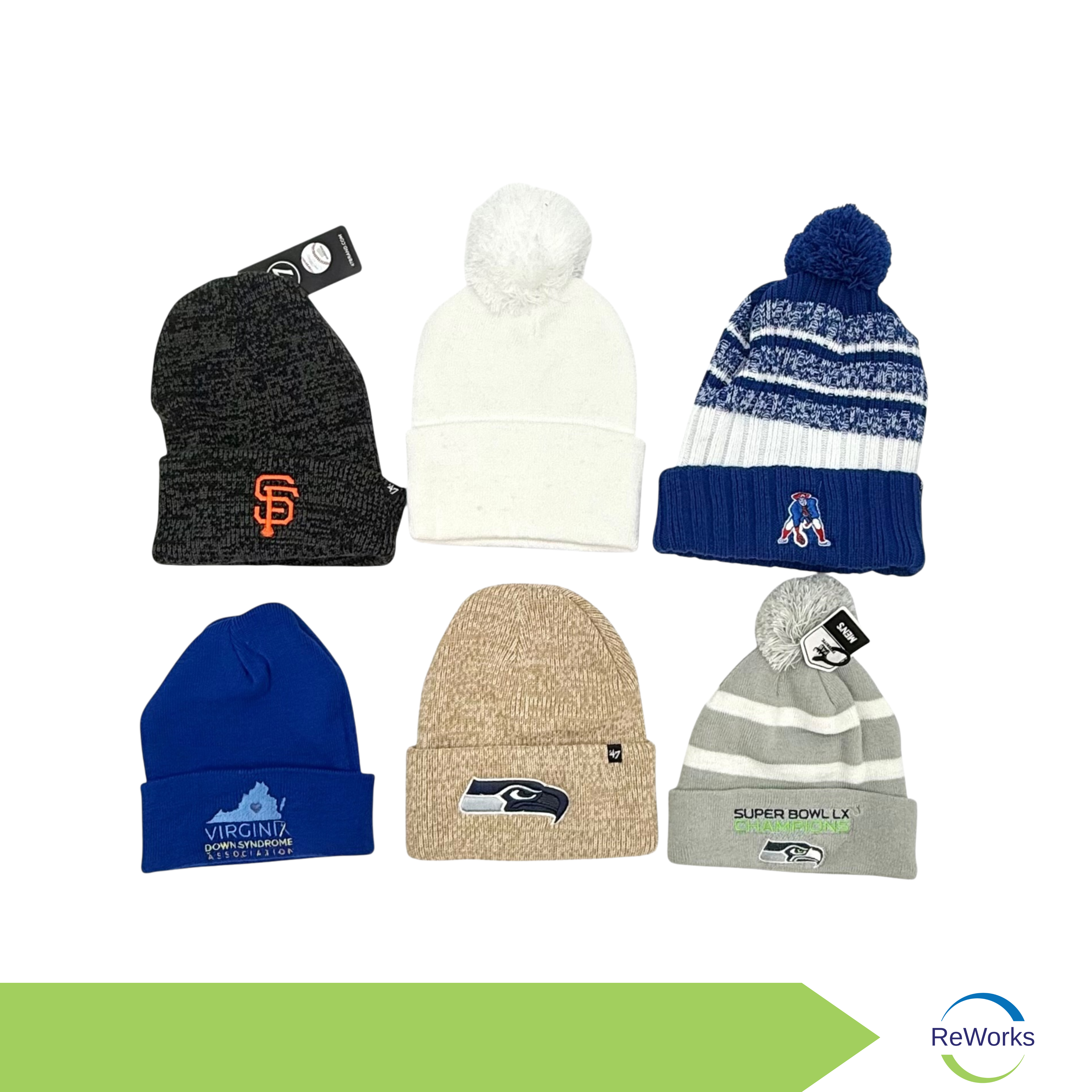 Knit Winter Hat Beanie, Branded - Assorted Colors & Styles