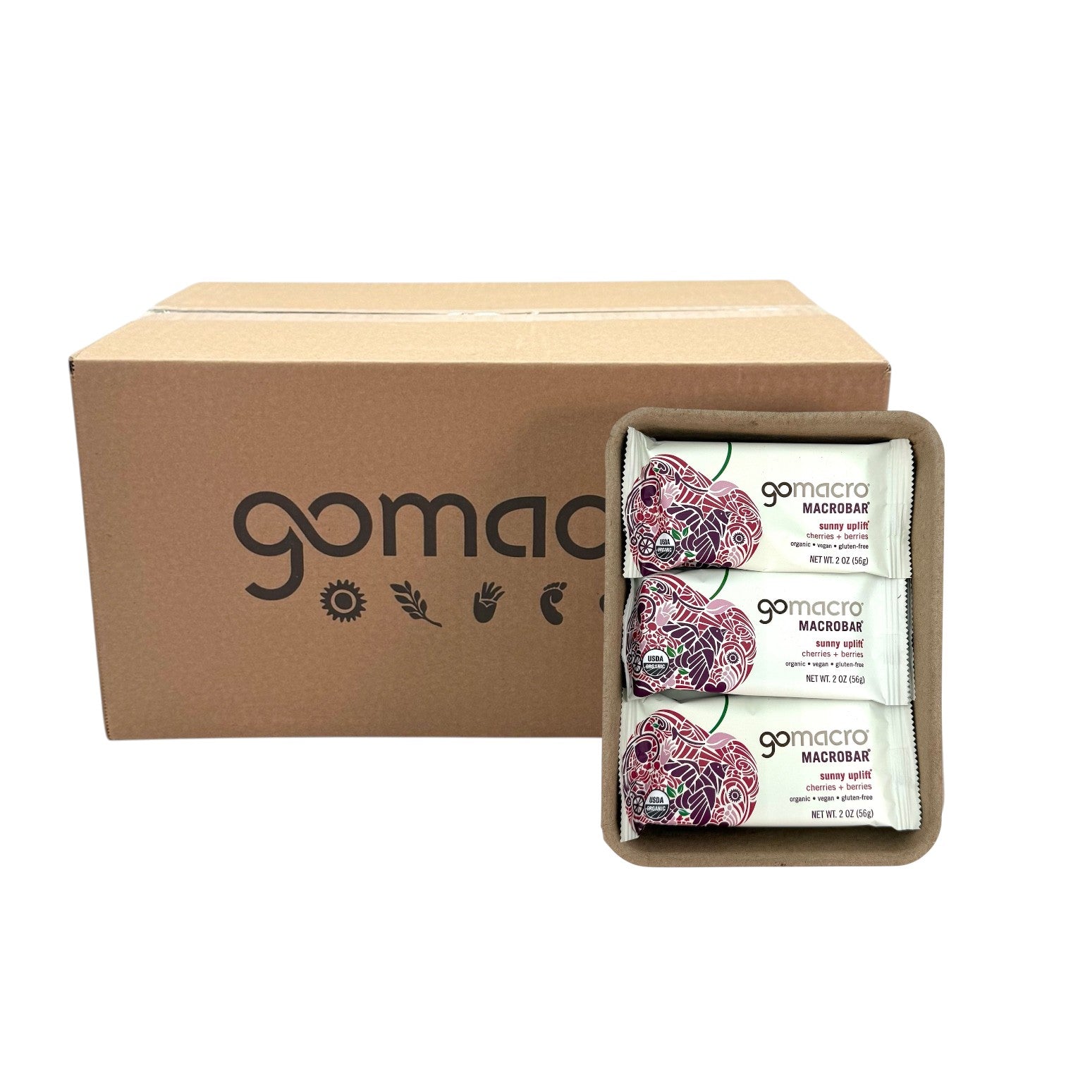 Cherries + Berries Protein Bars, Gluten Free, GoMacro Brand - Case of 144 Bars