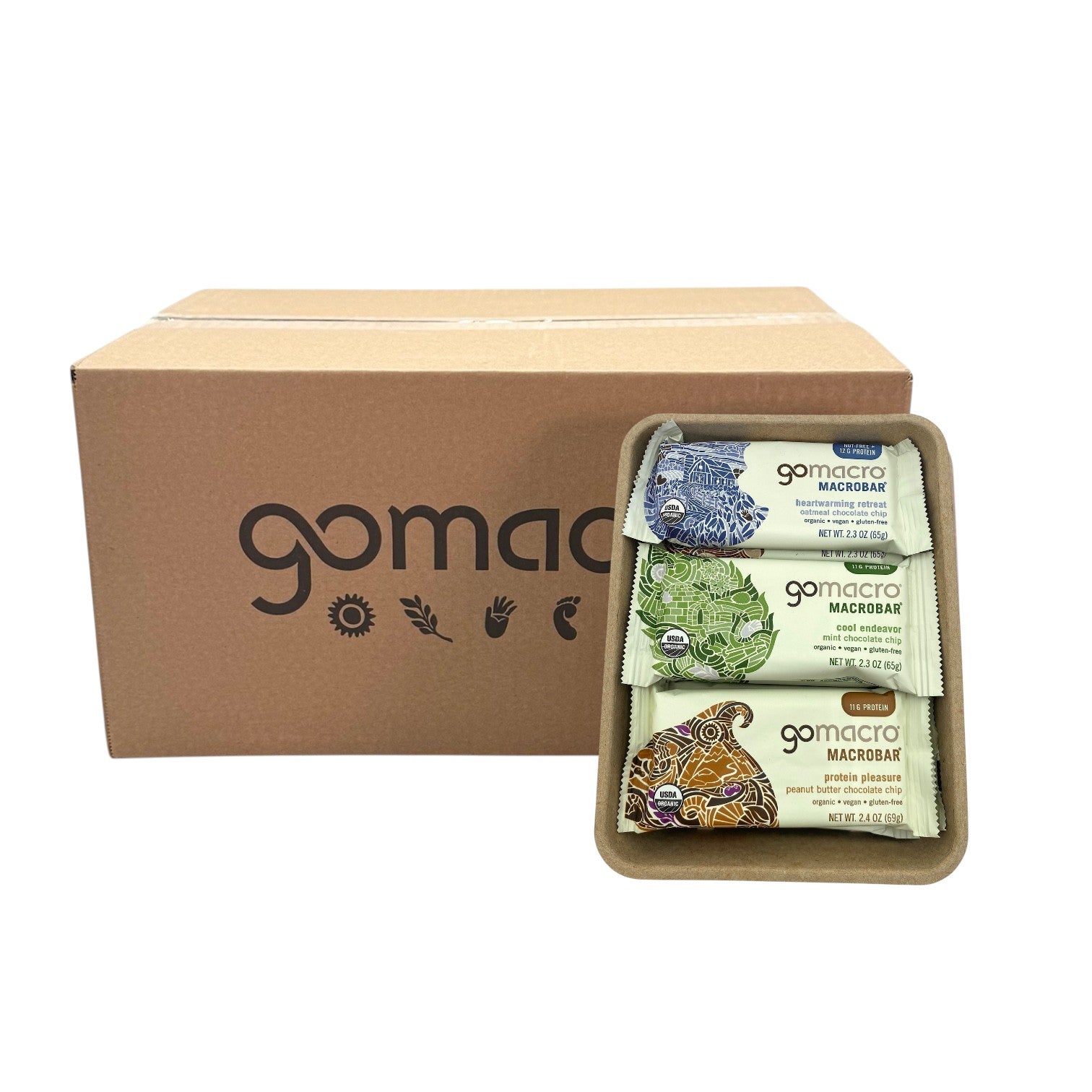 Chocolate Lover Variety Pack Protein Bars, Gluten Free, GoMacro Brand - Case of 144 Bars