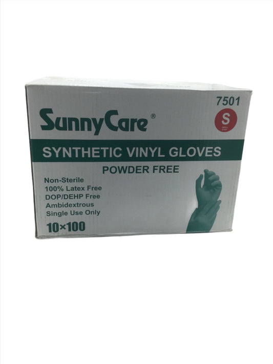 Vinyl Gloves, Synthetic, Latex Free, SunnyCare Brand, Box of 100- Size Small