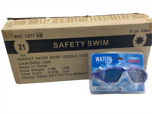 Swim Goggles, Adult, Assorted Colors - Case of 6 Goggles