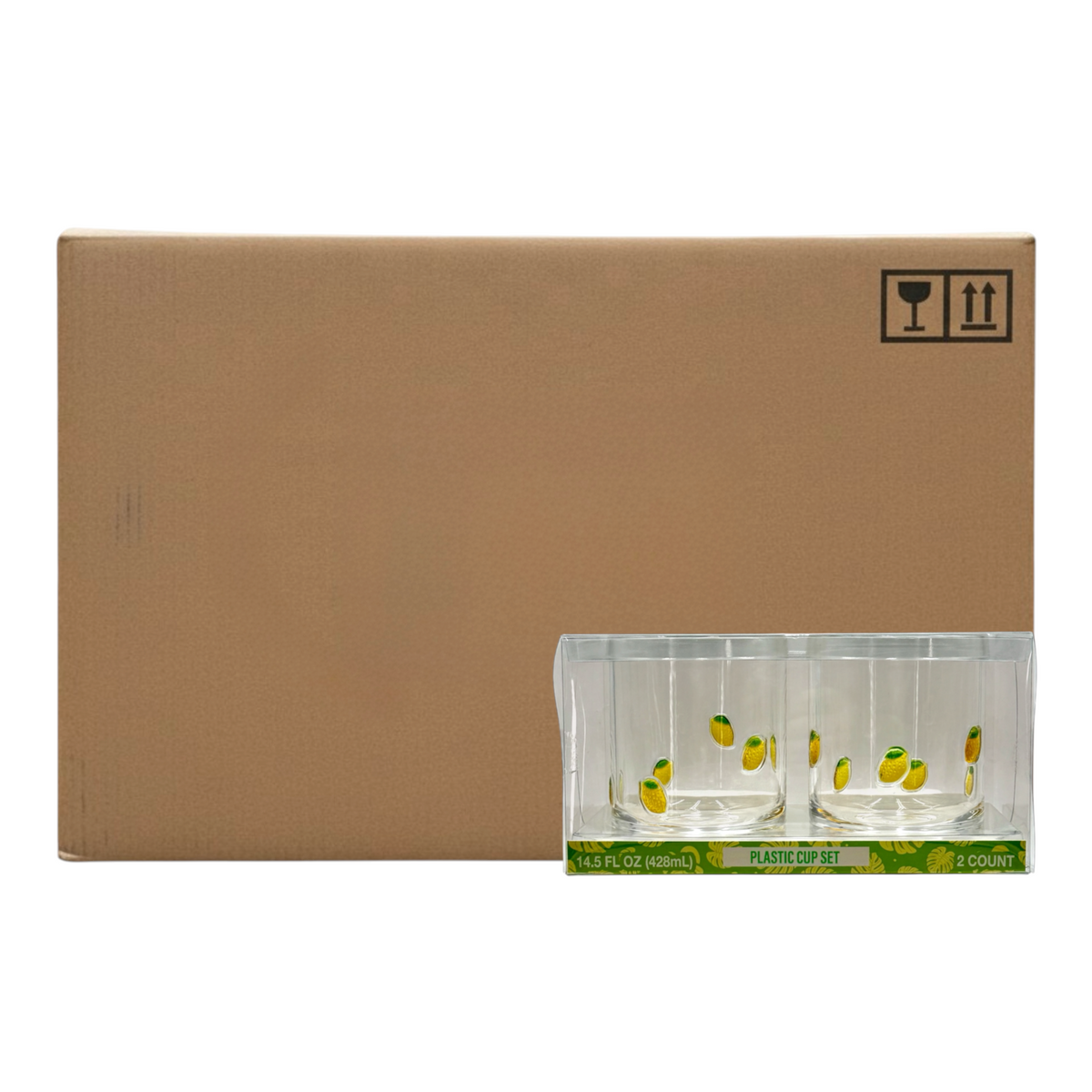 Lemon Motif Plastic 2-Cup Set - Case of 10 Sets of 2 (20 Cups)