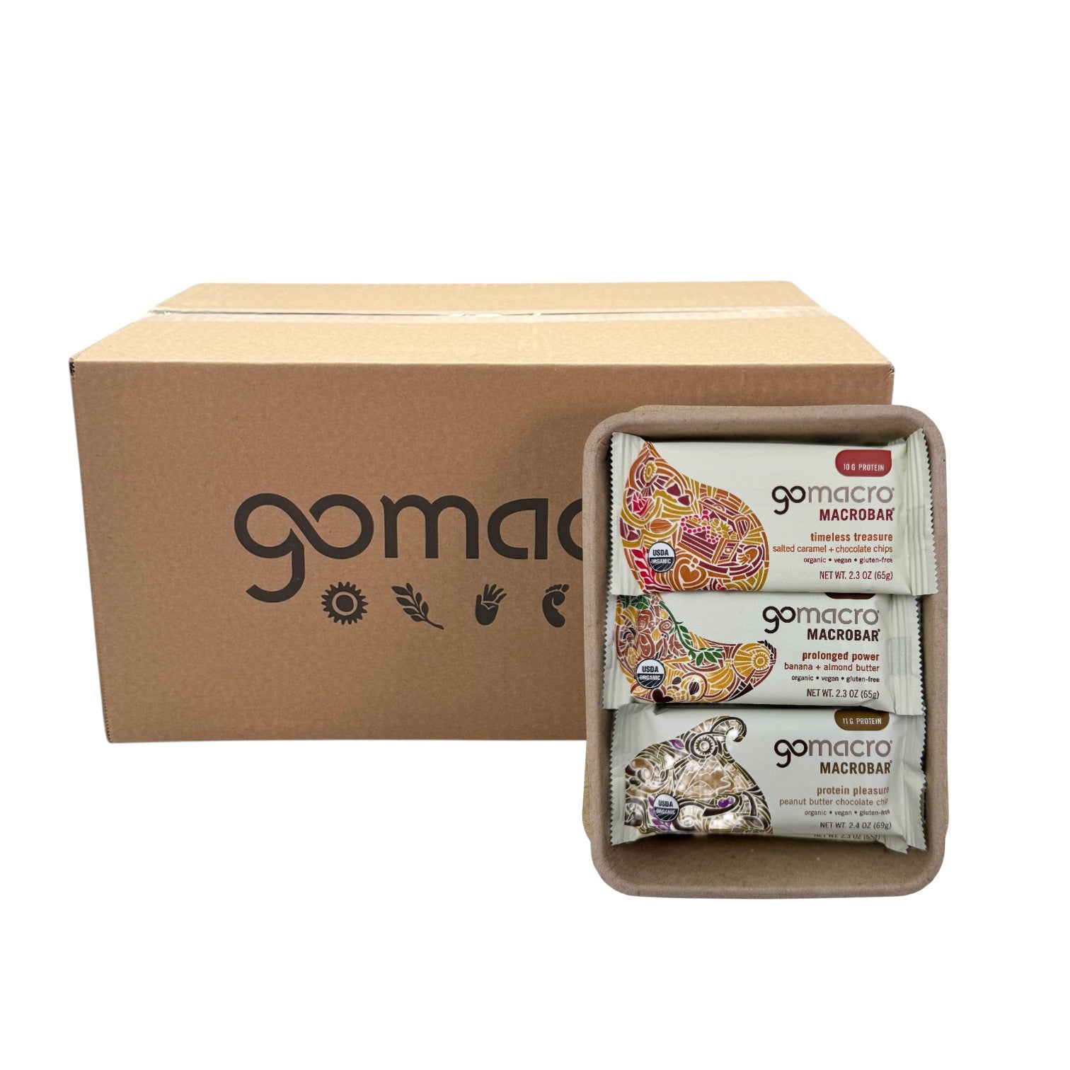 Protein Bar Variety Pack, Gluten Free, GoMacro Brand - Case of 144 Bars