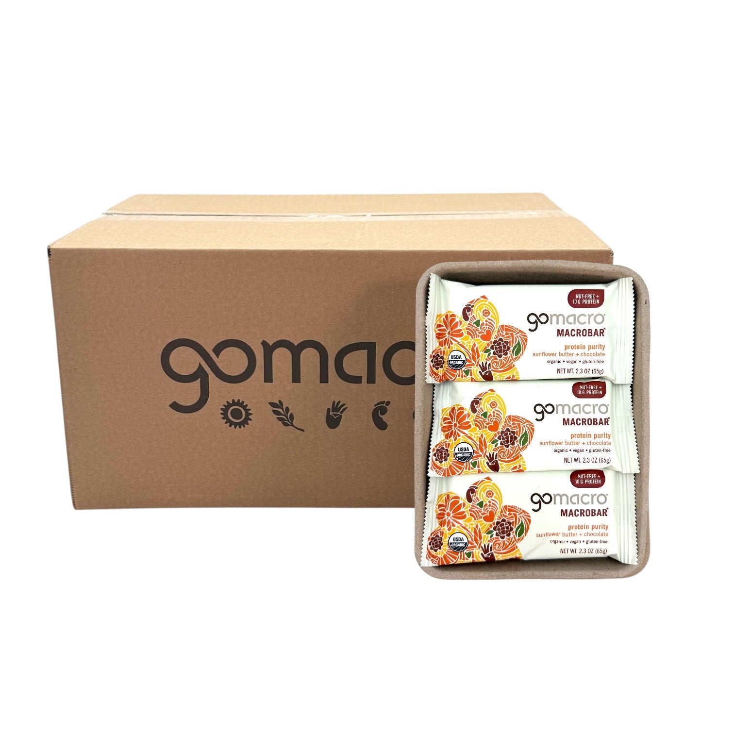 Sunflower Butter + ChocolateProtein Bars, Gluten Free, GoMacro Brand - Case of 144 Bars