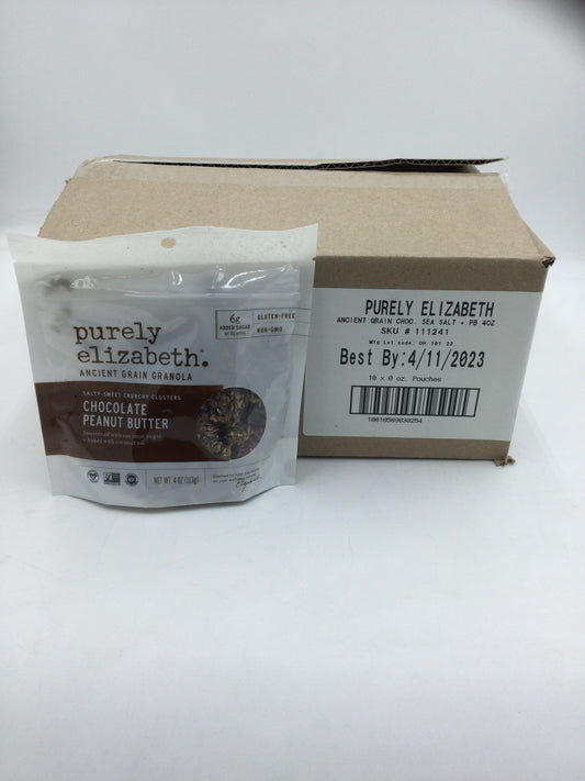 Purely Elizabeth- 10 Pack Ancient Grain Granola in Chocolate Peanut Butter 4 oz size.