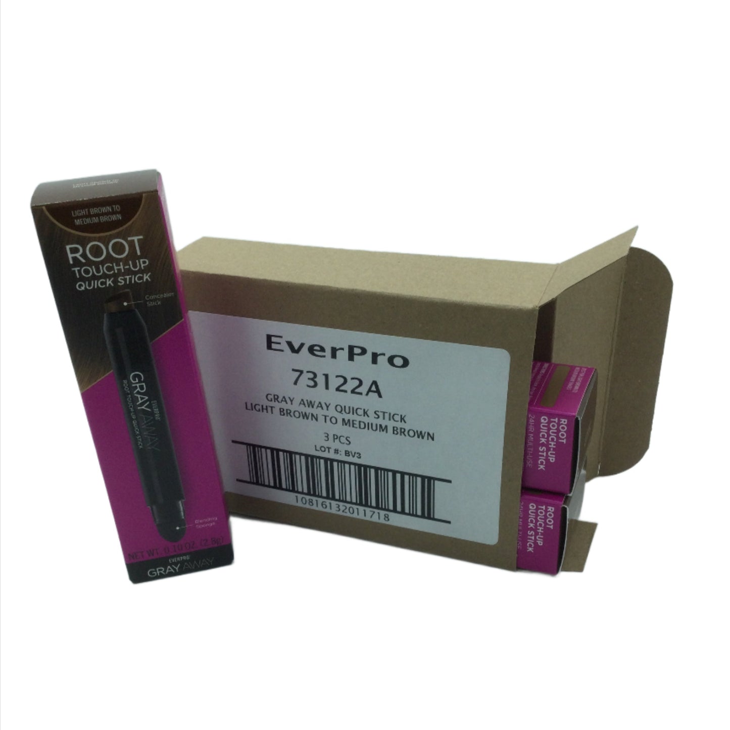 Hair, Root Touch Up Stick, EverPro Gray Away, Case of 3 sticks, for Light to Medium Brown Color